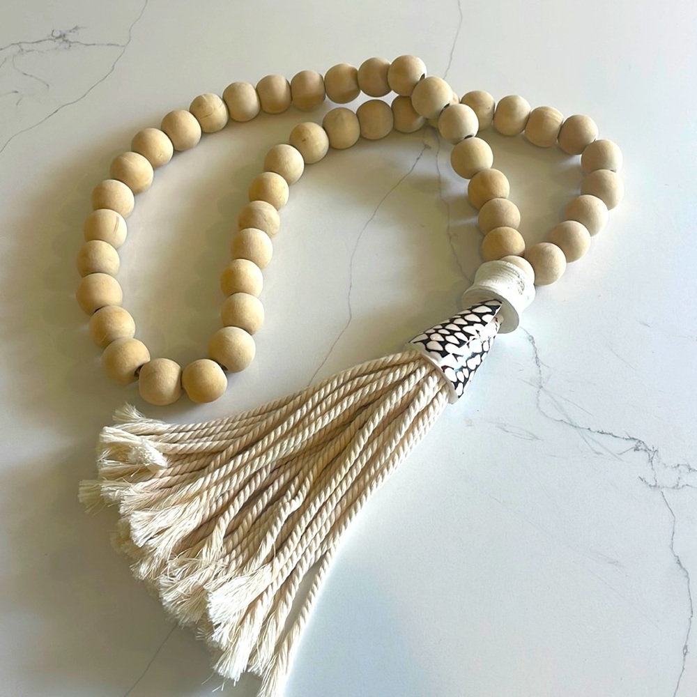 Decorative wooden beaded tassel for home accents